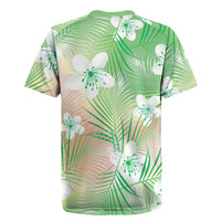 Green Aloha Hawaiian Rugby Jersey Tropical Flower Palm Leaf Pattern LT19 - Polynesian Pride