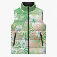 Green Aloha Hawaiian Sleeveless Puffer Jacket Tropical Flower Palm Leaf Pattern LT19 Unisex Green - Polynesian Pride