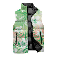 Green Aloha Hawaiian Sleeveless Puffer Jacket Tropical Flower Palm Leaf Pattern LT19 - Polynesian Pride
