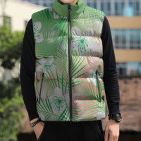 Green Aloha Hawaiian Sleeveless Puffer Jacket Tropical Flower Palm Leaf Pattern LT19 - Polynesian Pride