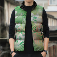 Green Aloha Hawaiian Sleeveless Puffer Jacket Tropical Flower Palm Leaf Pattern LT19 - Polynesian Pride