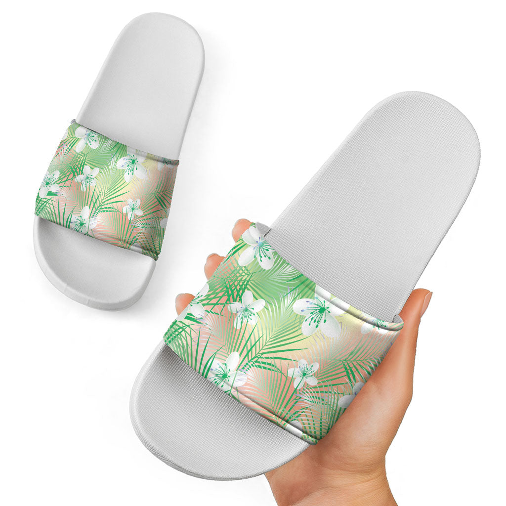 Green Aloha Hawaiian Slide Sandals Tropical Flower Palm Leaf Pattern LT19 - Polynesian Pride
