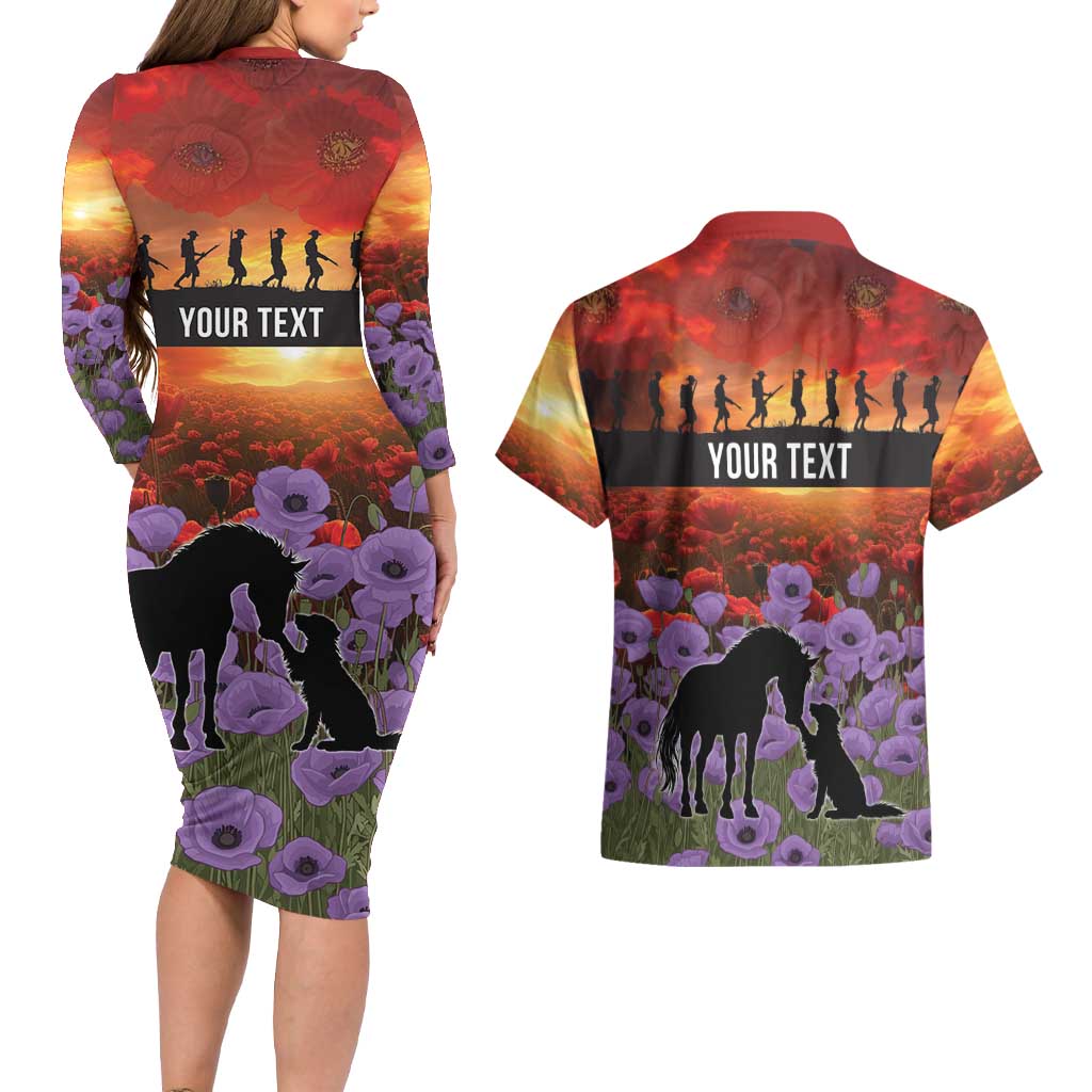 Personalised ANZAC Day Couples Matching Long Sleeve Bodycon Dress and Hawaiian Shirt Remembering the Animals of War LT19 - Polynesian Pride