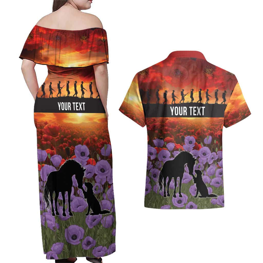 Personalised ANZAC Day Couples Matching Off Shoulder Maxi Dress and Hawaiian Shirt Remembering the Animals of War LT19 - Polynesian Pride