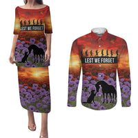Personalised ANZAC Day Couples Matching Puletasi and Long Sleeve Button Shirt Remembering the Animals of War LT19 Purple - Polynesian Pride