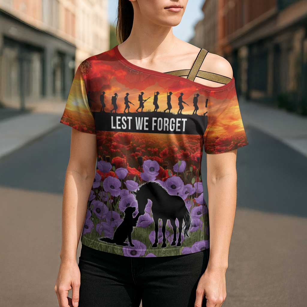 Personalised ANZAC Day Cross Shoulder Shirt Remembering the Animals of War LT19 - Polynesian Pride
