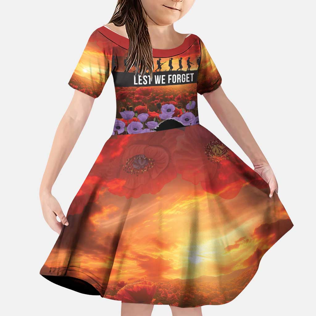 Personalised ANZAC Day Family Matching Long Sleeve Bodycon Dress and Hawaiian Shirt Remembering the Animals of War LT19 Daughter's Dress Purple - Polynesian Pride