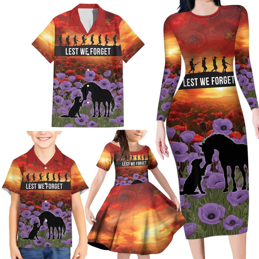 Personalised ANZAC Day Family Matching Long Sleeve Bodycon Dress and Hawaiian Shirt Remembering the Animals of War LT19 - Polynesian Pride