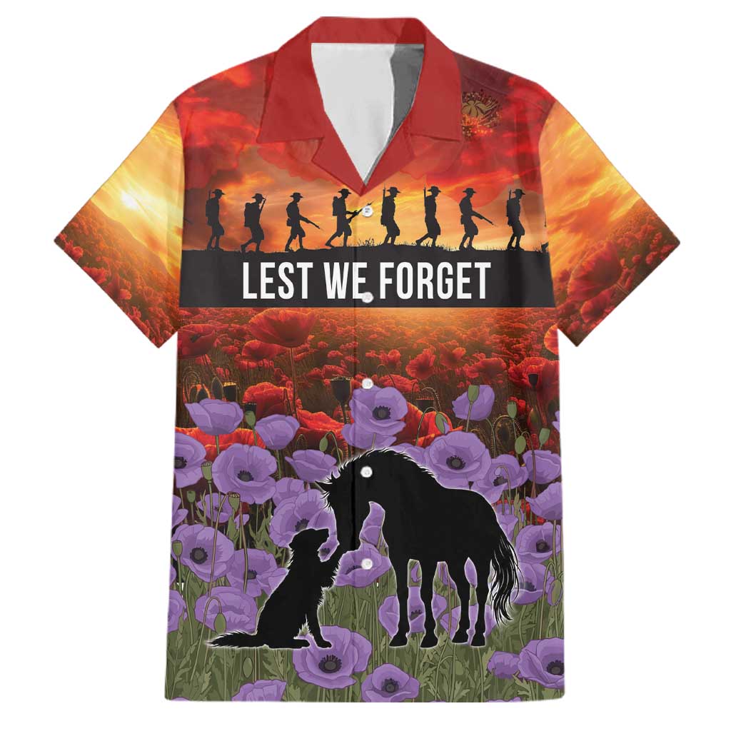 Personalised ANZAC Day Family Matching Long Sleeve Bodycon Dress and Hawaiian Shirt Remembering the Animals of War LT19 Dad's Shirt - Short Sleeve Purple - Polynesian Pride