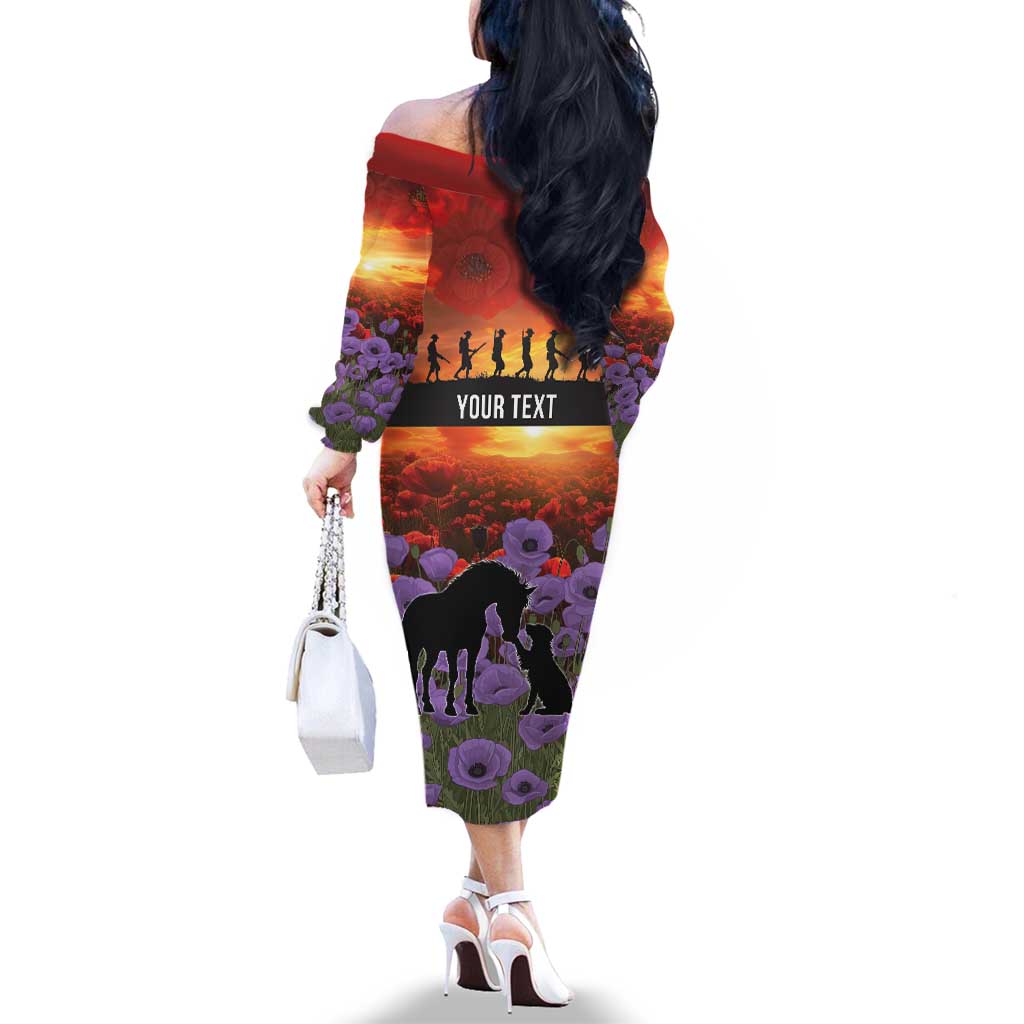 Personalised ANZAC Day Family Matching Off The Shoulder Long Sleeve Dress and Hawaiian Shirt Remembering the Animals of War LT19 - Polynesian Pride