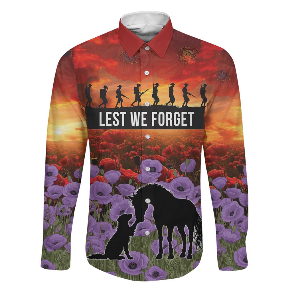 Personalised ANZAC Day Family Matching Short Sleeve Bodycon Dress and Hawaiian Shirt Remembering the Animals of War LT19 Dad's Shirt - Long Sleeve Purple - Polynesian Pride