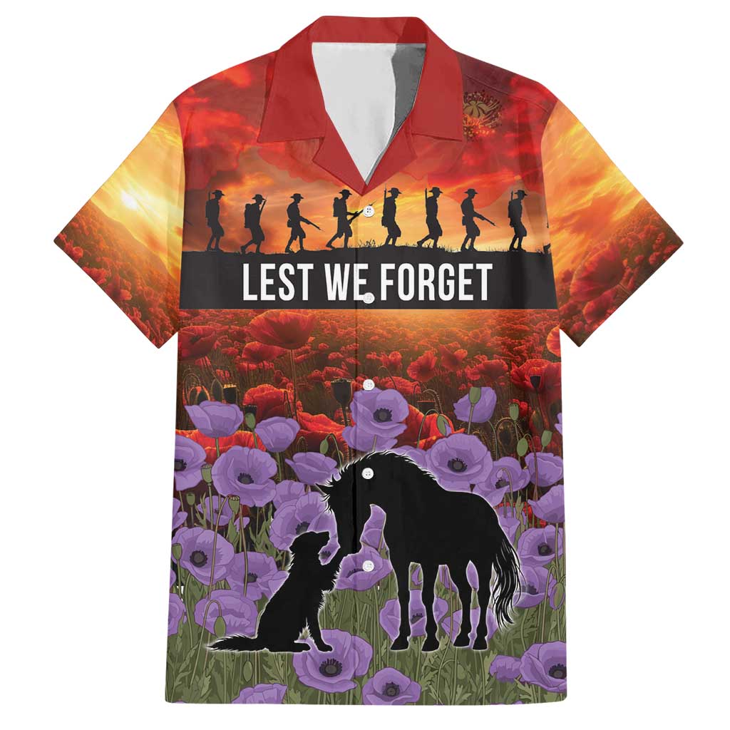 Personalised ANZAC Day Hawaiian Shirt Remembering the Animals of War LT19 Purple - Polynesian Pride