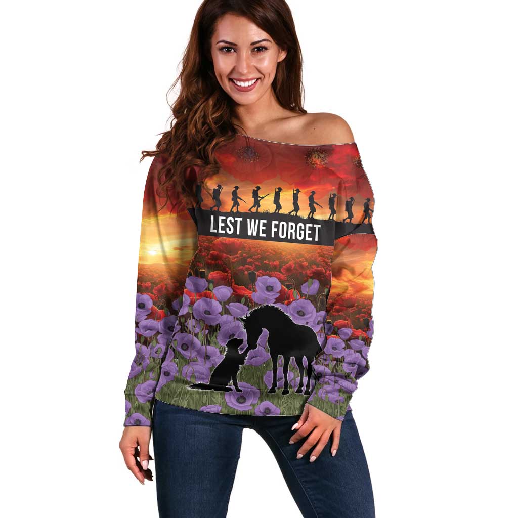 Personalised ANZAC Day Off Shoulder Sweater Remembering the Animals of War