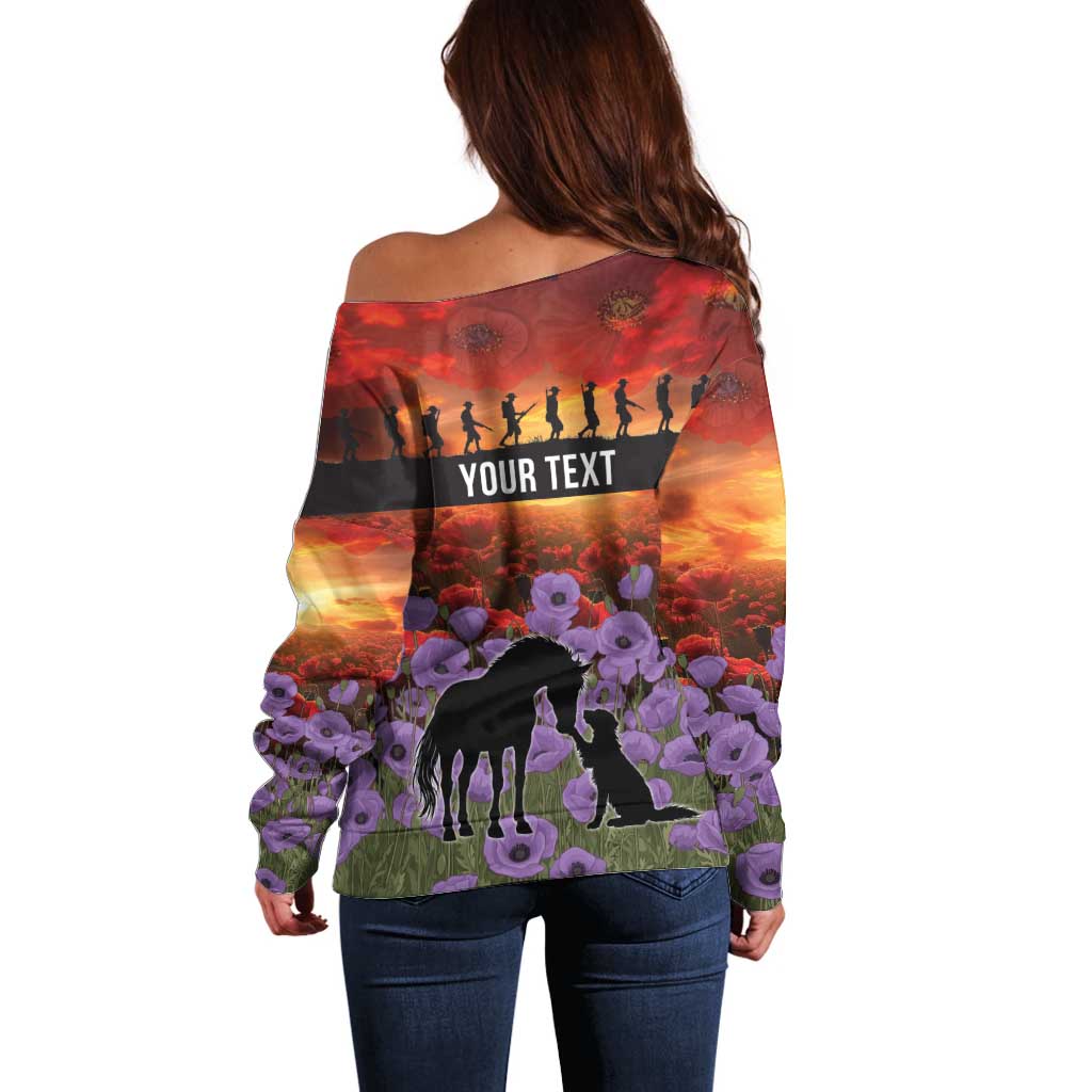 Personalised ANZAC Day Off Shoulder Sweater Remembering the Animals of War