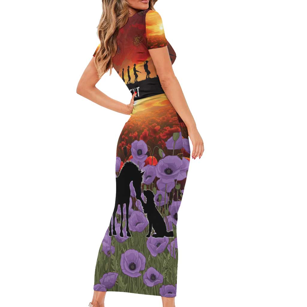 Personalised ANZAC Day Short Sleeve Bodycon Dress Remembering the Animals of War LT19 - Polynesian Pride