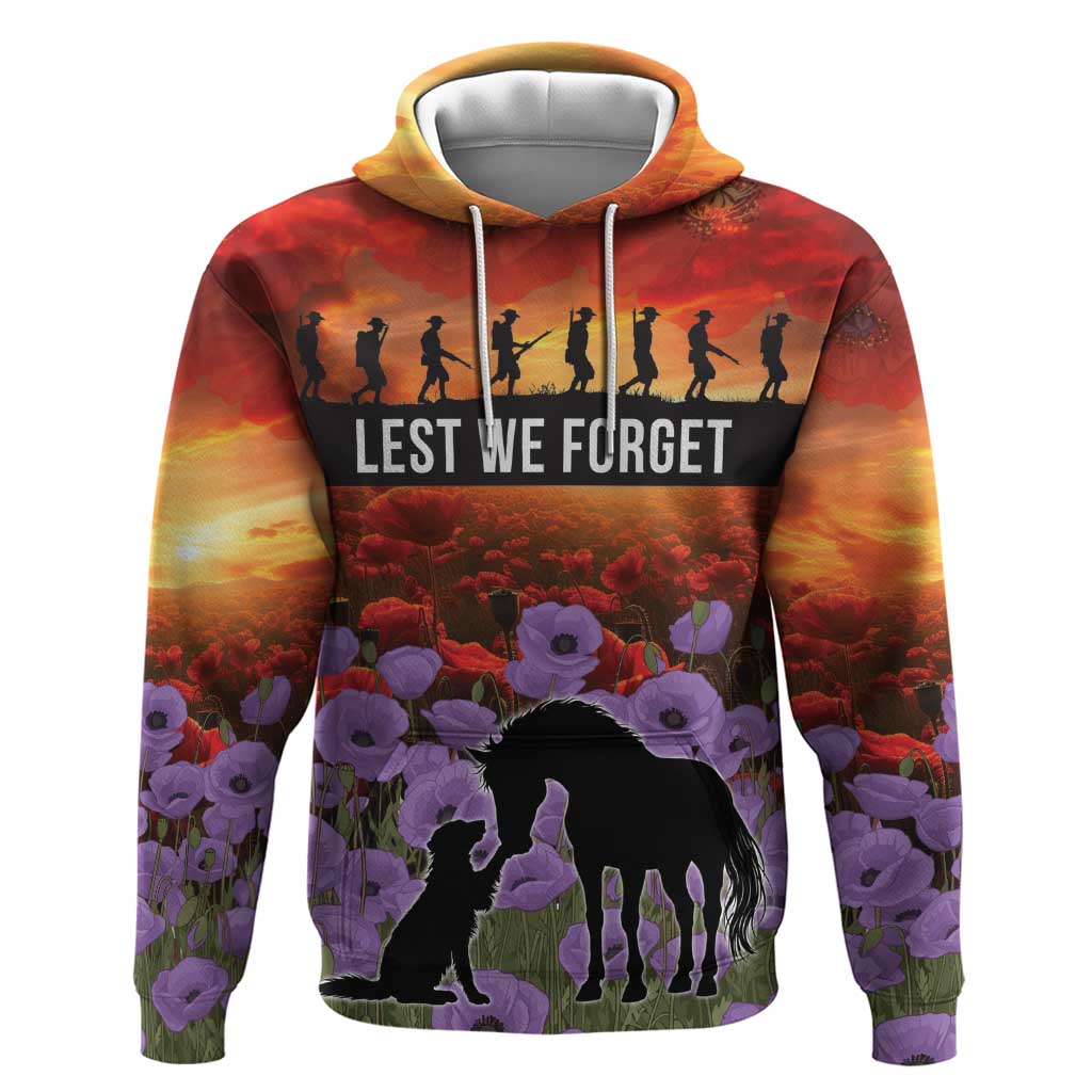 Personalised ANZAC Day Zip Hoodie Remembering the Animals of War LT19 Pullover Hoodie Purple - Polynesian Pride