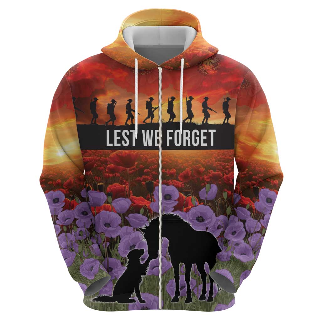 Personalised ANZAC Day Zip Hoodie Remembering the Animals of War LT19 - Polynesian Pride