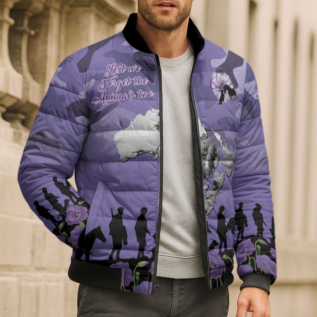 ANZAC Day Bomber Puffer Jacket Lest We Forget the Animals Too