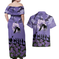 ANZAC Day Couples Matching Off Shoulder Maxi Dress and Hawaiian Shirt Lest We Forget the Animals Too