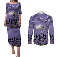 ANZAC Day Couples Matching Puletasi and Long Sleeve Button Shirt Lest We Forget the Animals Too
