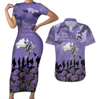 ANZAC Day Couples Matching Short Sleeve Bodycon Dress and Hawaiian Shirt Lest We Forget the Animals Too LT19 Purple - Polynesian Pride