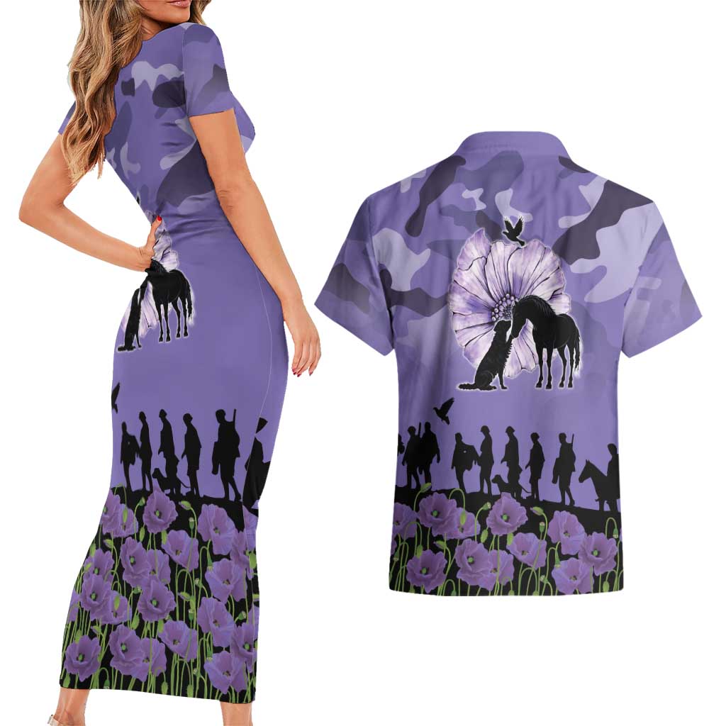ANZAC Day Couples Matching Short Sleeve Bodycon Dress and Hawaiian Shirt Lest We Forget the Animals Too LT19 - Polynesian Pride