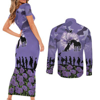 ANZAC Day Couples Matching Short Sleeve Bodycon Dress and Long Sleeve Button Shirt Lest We Forget the Animals Too