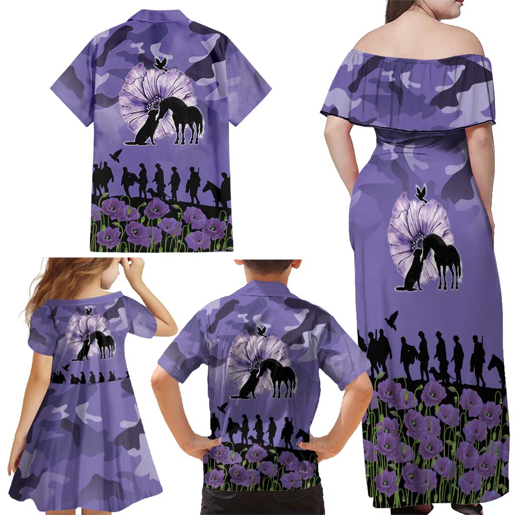 ANZAC Day Family Matching Off Shoulder Maxi Dress and Hawaiian Shirt Lest We Forget the Animals Too LT19 - Polynesian Pride