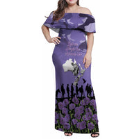 ANZAC Day Family Matching Off Shoulder Maxi Dress and Hawaiian Shirt Lest We Forget the Animals Too LT19 Mom's Dress Purple - Polynesian Pride