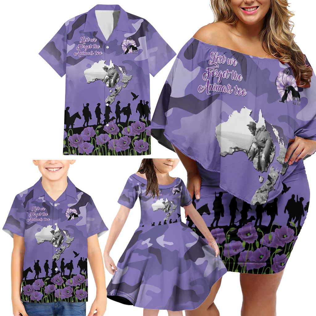 ANZAC Day Family Matching Off Shoulder Short Dress and Hawaiian Shirt Lest We Forget the Animals Too LT19 - Polynesian Pride
