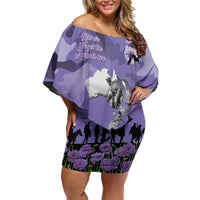 ANZAC Day Family Matching Off Shoulder Short Dress and Hawaiian Shirt Lest We Forget the Animals Too LT19 Mom's Dress Purple - Polynesian Pride