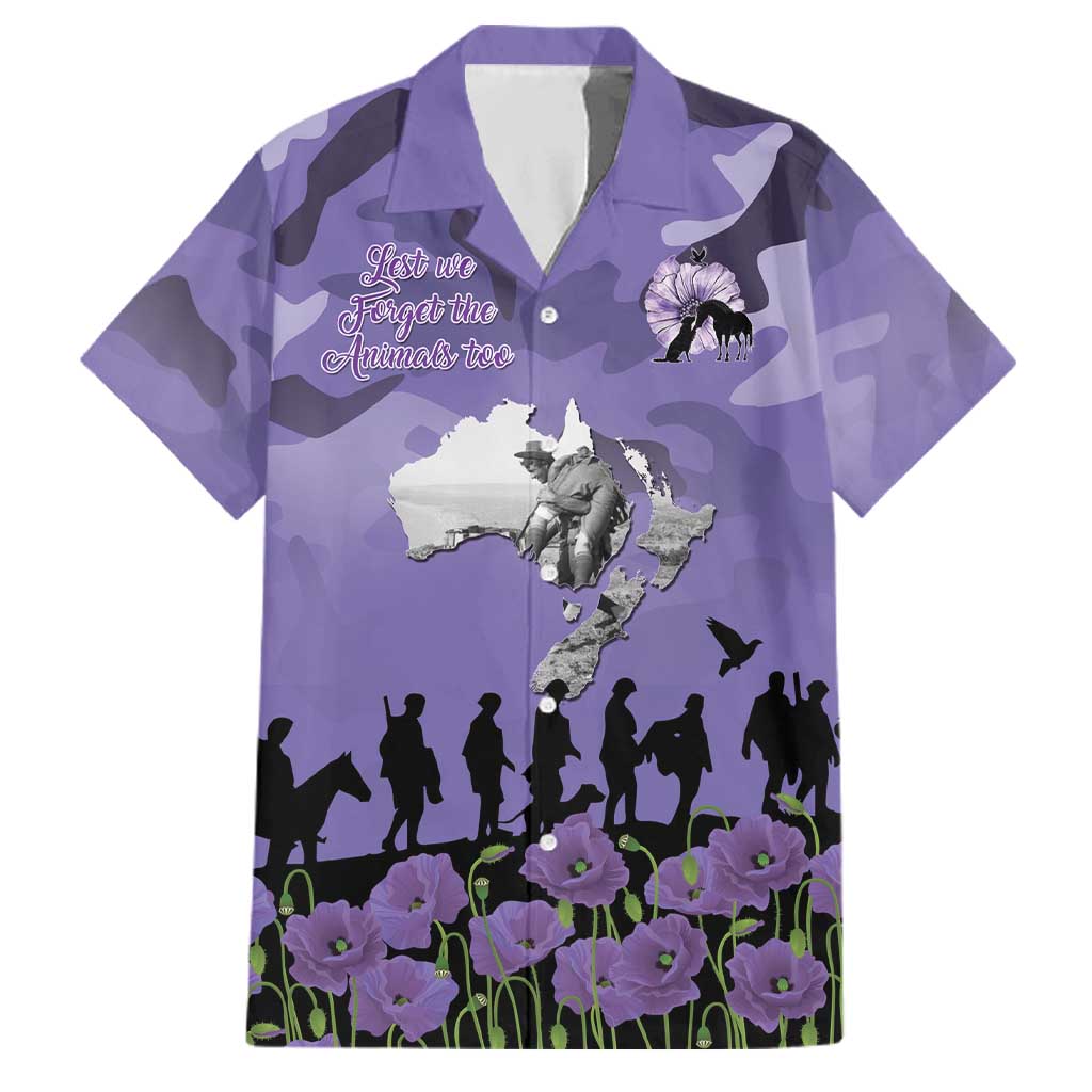 ANZAC Day Family Matching Summer Maxi Dress and Hawaiian Shirt Lest We Forget the Animals Too LT19 Dad's Shirt - Short Sleeve Purple - Polynesian Pride