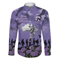 ANZAC Day Family Matching Summer Maxi Dress and Hawaiian Shirt Lest We Forget the Animals Too LT19 Dad's Shirt - Long Sleeve Purple - Polynesian Pride