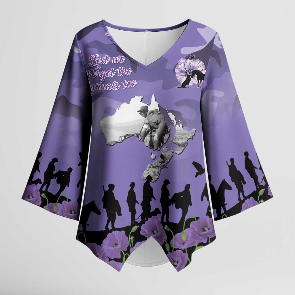 ANZAC Day Kimono Sleeve Blouse Lest We Forget the Animals Too