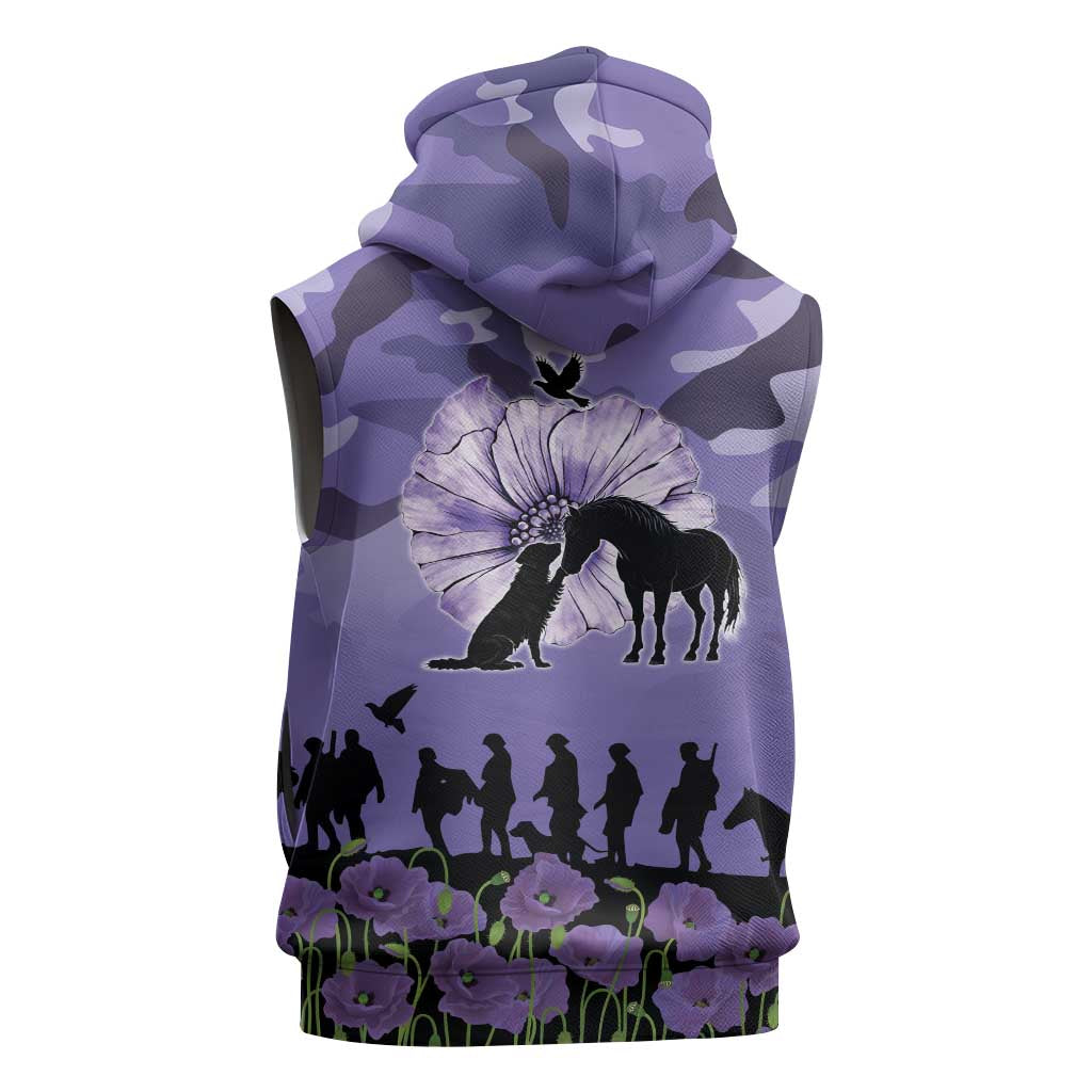 ANZAC Day Sleeveless Hoodie Lest We Forget the Animals Too LT19 - Polynesian Pride