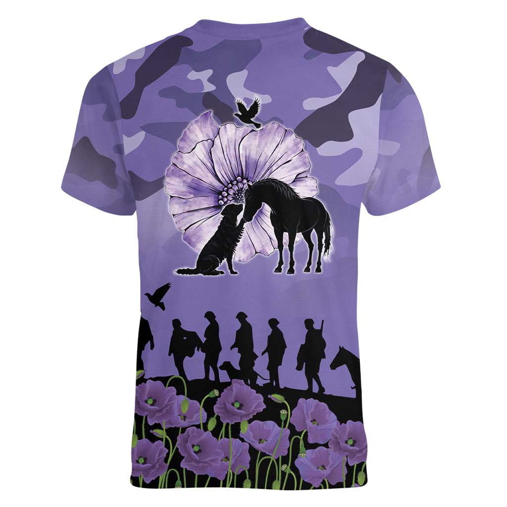 ANZAC Day Women V-Neck T-Shirt Lest We Forget the Animals Too