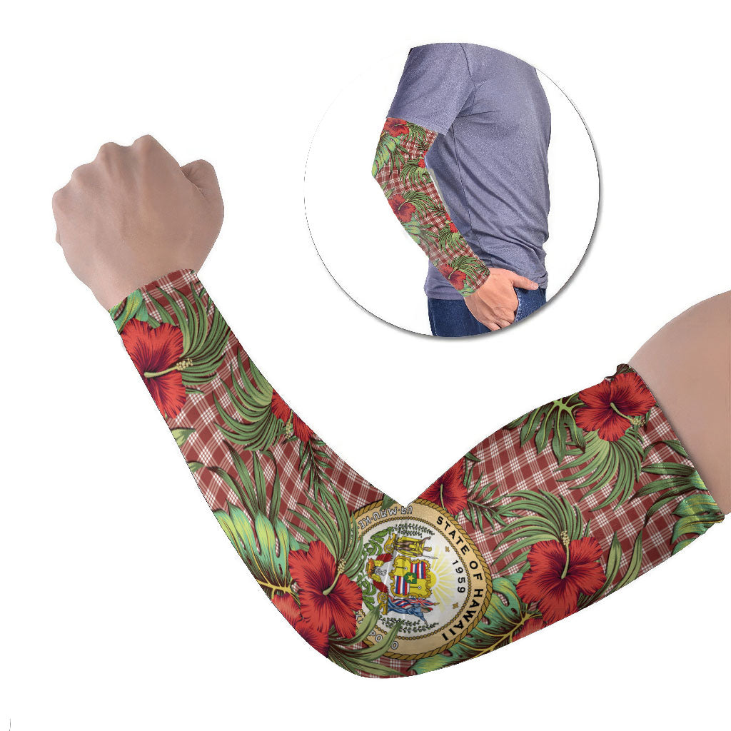Vintage Hawaii Hibiscus Palaka Arm Sleeves Red Color LT19 Set of 2 Red - Polynesian Pride