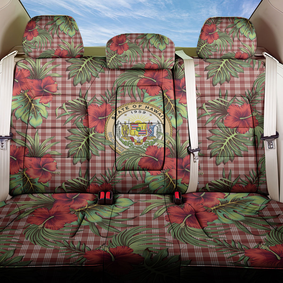 Vintage Hawaii Hibiscus Palaka Back Car Seat Cover Red Color LT19 One Size Red - Polynesian Pride