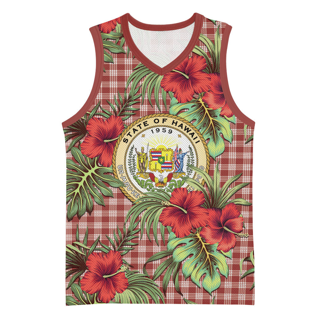 Vintage Hawaii Hibiscus Palaka Basketball Jersey Red Color LT19 Unisex Red - Polynesian Pride