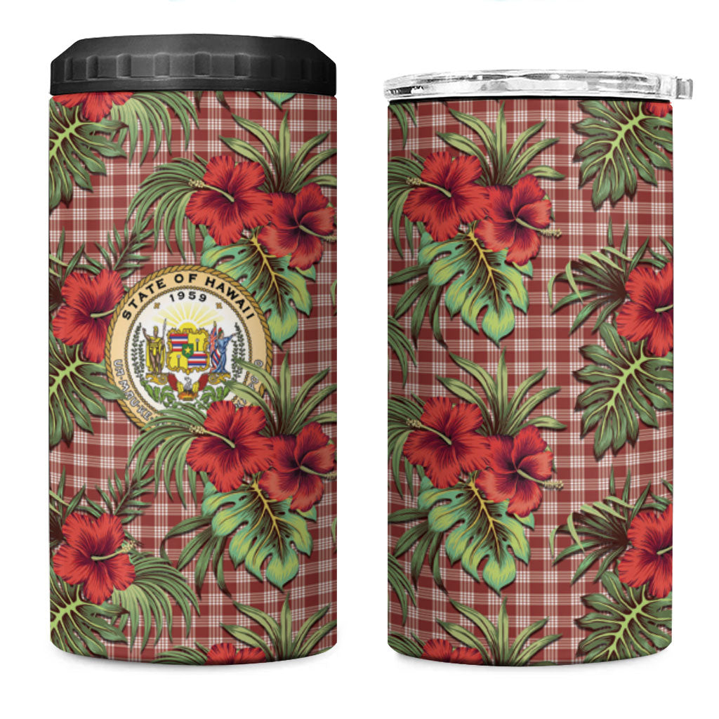 Vintage Hawaii Hibiscus Palaka 4 in 1 Can Cooler Tumbler Red Color LT19 One Size: 16 oz Red - Polynesian Pride