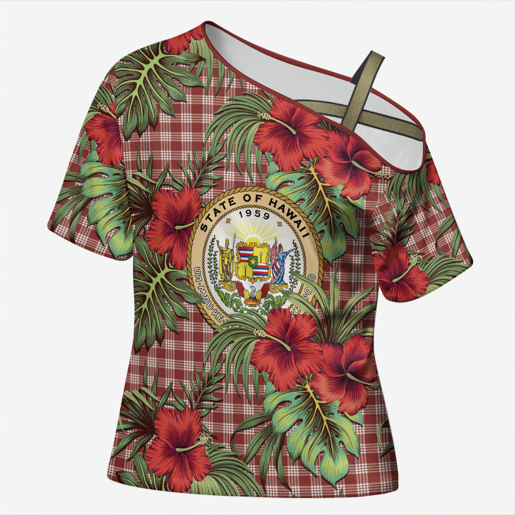 Vintage Hawaii Hibiscus Palaka Cross Shoulder Shirt Red Color LT19 Female Red - Polynesian Pride