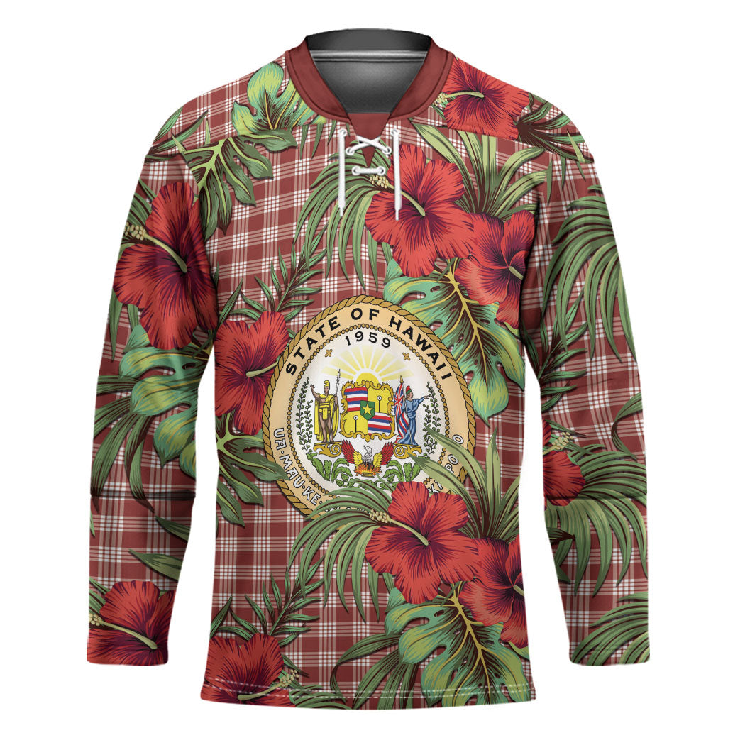 Vintage Hawaii Hibiscus Palaka Hockey Jersey Red Color LT19 Unisex Red - Polynesian Pride