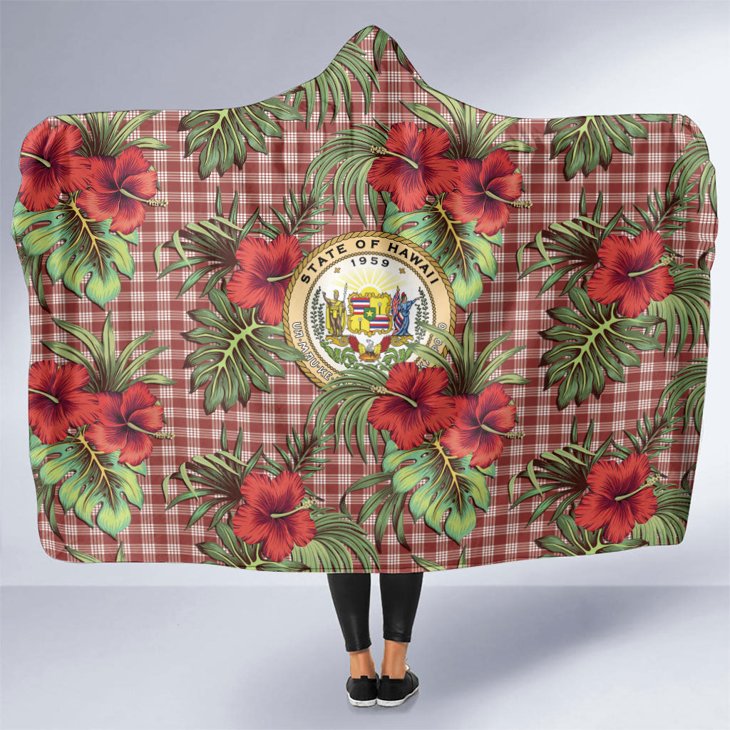 Vintage Hawaii Hibiscus Palaka Hooded Blanket Red Color LT19 One Size Red - Polynesian Pride
