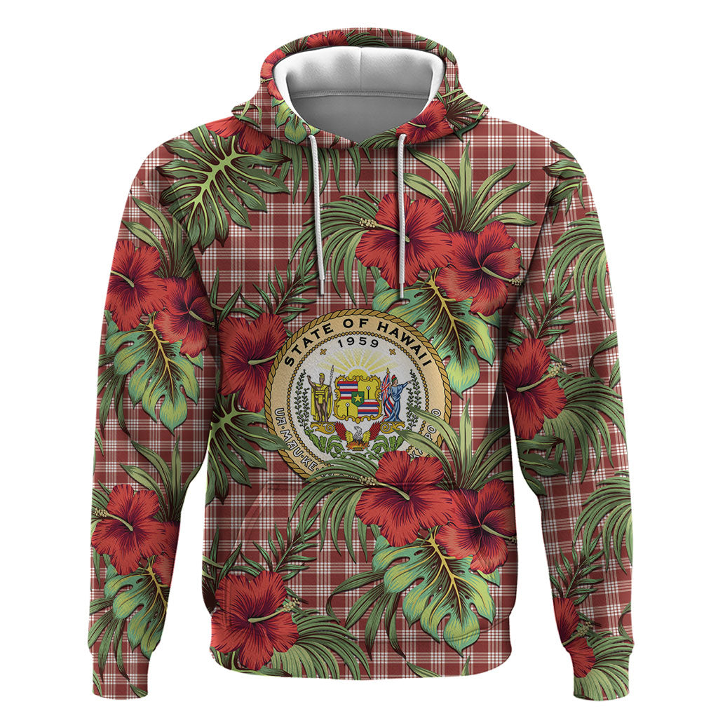 Vintage Hawaii Hibiscus Palaka Hoodie Red Color LT19 Pullover Hoodie Red - Polynesian Pride
