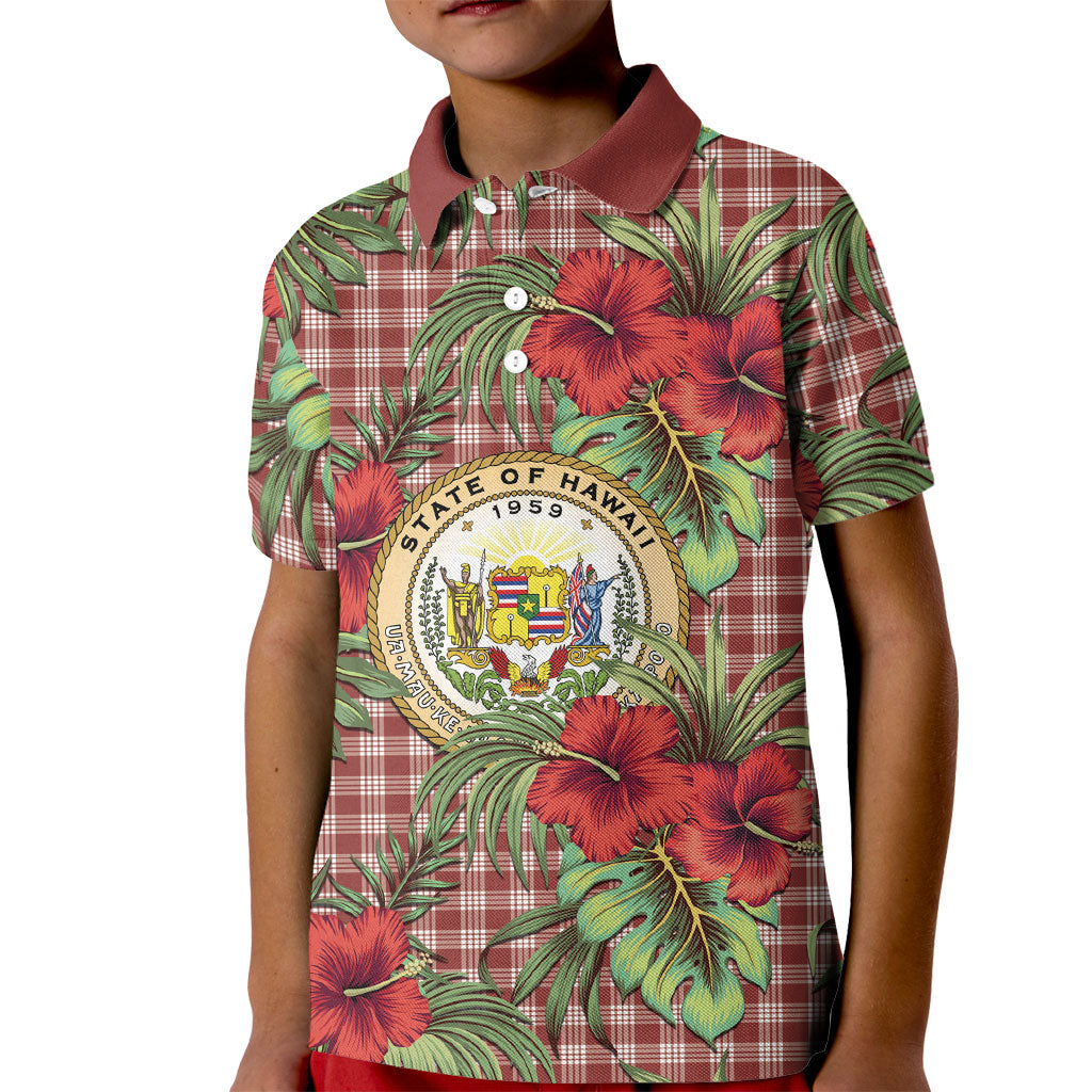 Vintage Hawaii Hibiscus Palaka Kid Polo Shirt Red Color LT19 Kid Red - Polynesian Pride