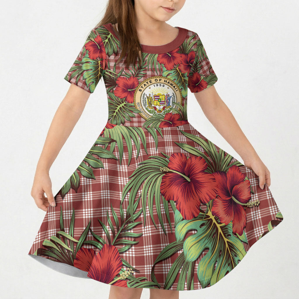 Vintage Hawaii Hibiscus Palaka Kid Short Sleeve Dress Red Color LT19 KID Red - Polynesian Pride