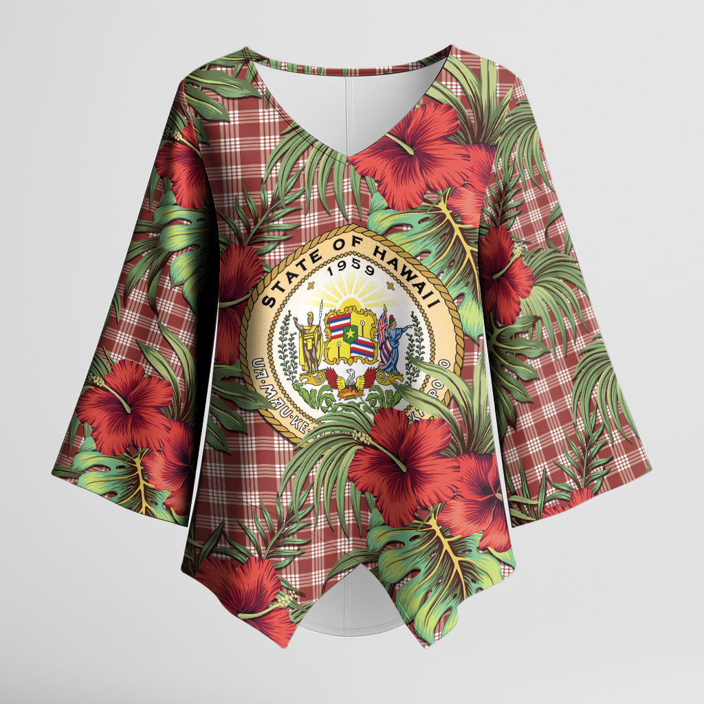 Vintage Hawaii Hibiscus Palaka Kimono Sleeve Blouse Red Color LT19 Female Red - Polynesian Pride