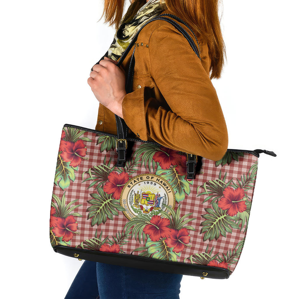Vintage Hawaii Hibiscus Palaka Leather Tote Bag Red Color LT19 Red - Polynesian Pride