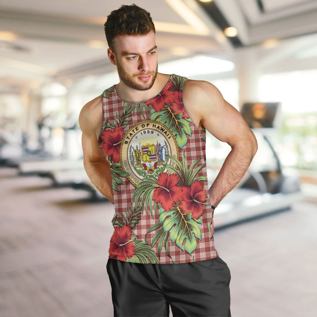 Vintage Hawaii Hibiscus Palaka Men Tank Top Red Color LT19 Red - Polynesian Pride