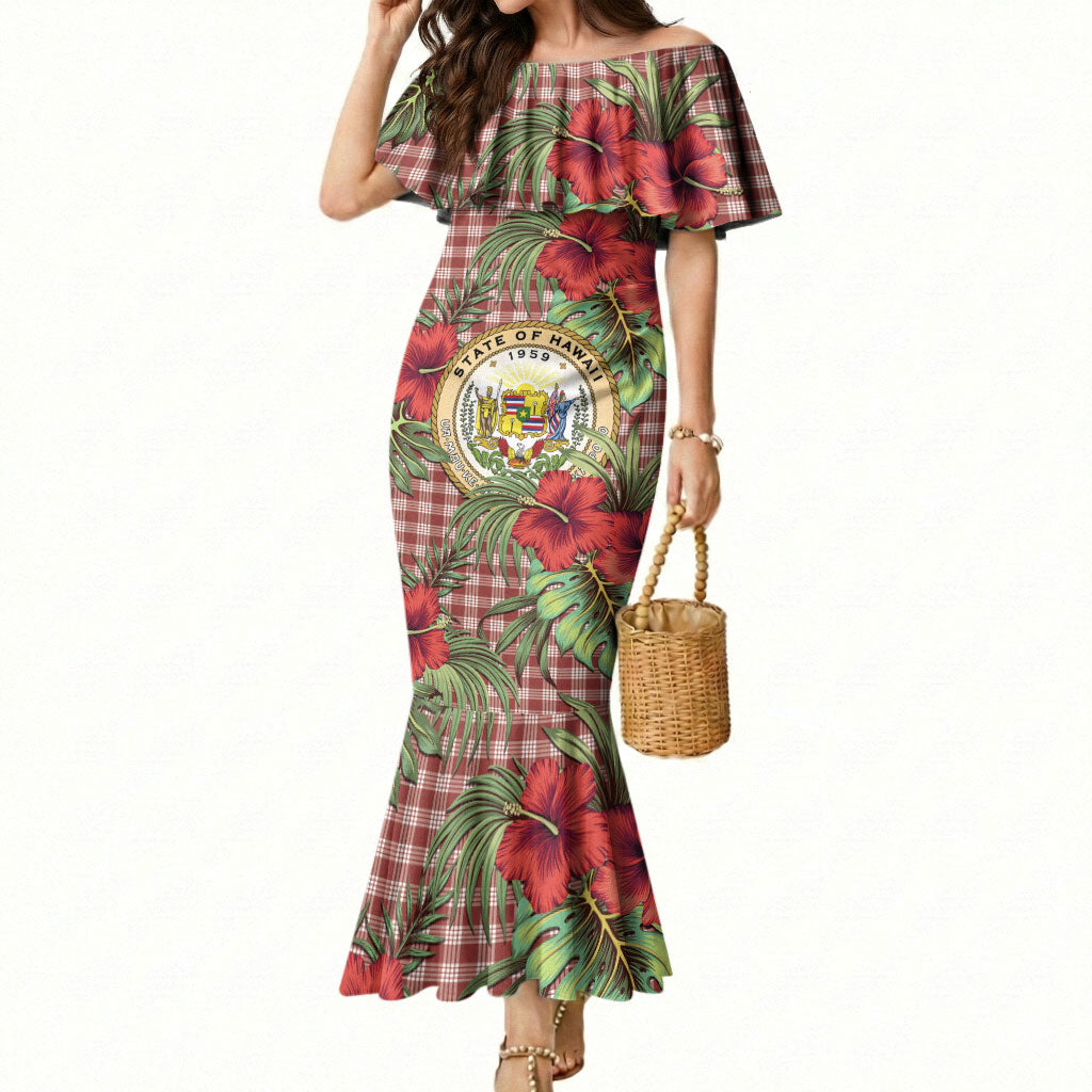Vintage Hawaii Hibiscus Palaka Mermaid Dress Red Color LT19 Women Red - Polynesian Pride
